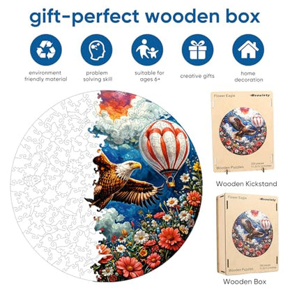 Reouinty Flower Eagle Wooden Adult Puzzle 200 Pieces, Beautiful Jigsaw Wooden Puzzle, Wood Puzzle with Box, Creative Gifts for Family Game 11.2x11.2 in - color: Flower Eagle, size: 200pcs
