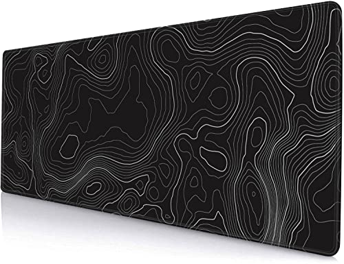Gaming Mouse Pad, Large Topographic Mouse Pads for Desk, Non-Slip Rubber Base Mousepad, Keyboard Mouse Mat, Desk Pad with Stitched Edges, 31.5x11.8inch, Black Geographic Lines - color: 17 Black Geographic Lines