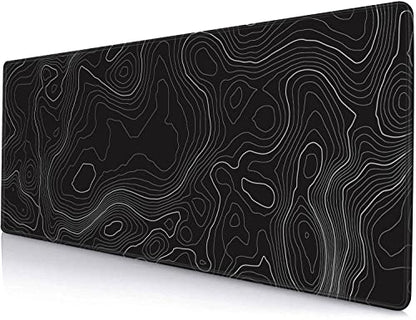 Gaming Mouse Pad, Large Topographic Mouse Pads for Desk, Non-Slip Rubber Base Mousepad, Keyboard Mouse Mat, Desk Pad with Stitched Edges, 31.5x11.8inch, Black Geographic Lines - color: 17 Black Geographic Lines