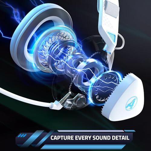 Wireless Gaming Headset with Mic for PS5 PS4 PC, 50-Hour Battery All-Day Play, Zero Interference, ≤20ms Sync for Fortnite & Call of Duty/FPS Gamers, Double Mode,White