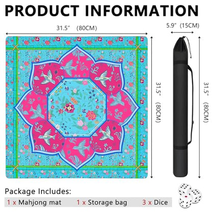 Mahjong Mat with Carrying Bag and 3 Dice, 31.5" X 31.5" Noise Reduction Mahjong Table Cover, Non Slip Gaming Mat for Board Tile Games Poker Card Dominoes, Mahjong Gifts for Women Mahjong Accessories - color: A0202