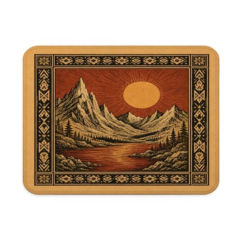 Vintage Boho Sunset Mountain Mouse Pad, Rustic Southwestern Tribal Folk Art Landscape Mouse Pad for Work Computers Laptop Home Office Dorm Desk Accessories, 9.5x7.9 Inch - color: Landscape Flowers Mouse Pad Q