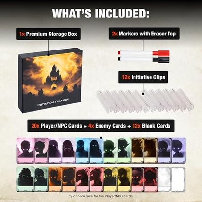 TIDYBOSS 50pcs Erasable DND Initiative Tracker | Put on top of Dungeon Master Screen or GM Screen with Character + Monster Insert Cards | d&d Accessories for TTRPGs