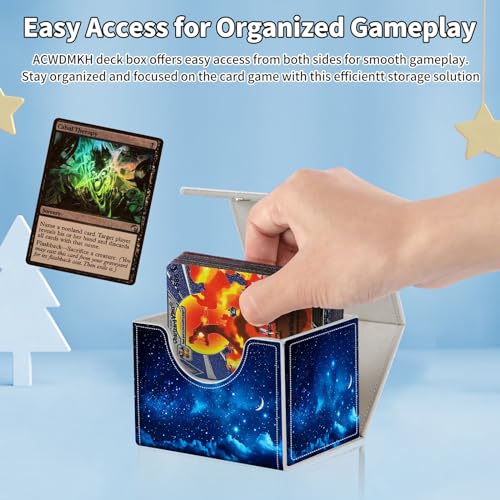 for MTG Commander Deck Box,Card Deck Box for Trading Yugioh MTG,Fits 100 Double Sleeved Cards,PU Leather Strong Magnet Case for Magic Commander TCG CCG,Blue Glitter Sky - color: Blue Glitter Sky