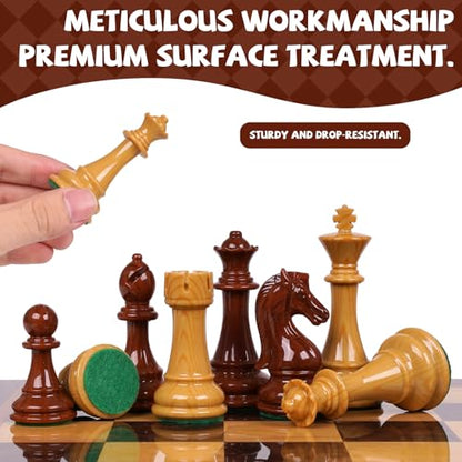 2 in 1 Chess Set and Checkers Board Game, 15 Inch Wooden Folding Chess Board with Acrylic Chess Pieces and Wooden Checkers, Classic Strategy Game Set for Kids and Adults, Travel Chess Set
