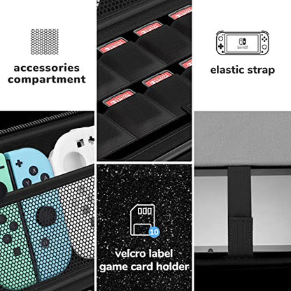 homicozy Glitter Carrying Case Compatible with Nintendo Switch OLED & Switch Console,Black Protective Hard Travel Case Shell Pouch for Nintendo Switch Console/Accessories,Switch Gaming Cases for Girls - color: Black
