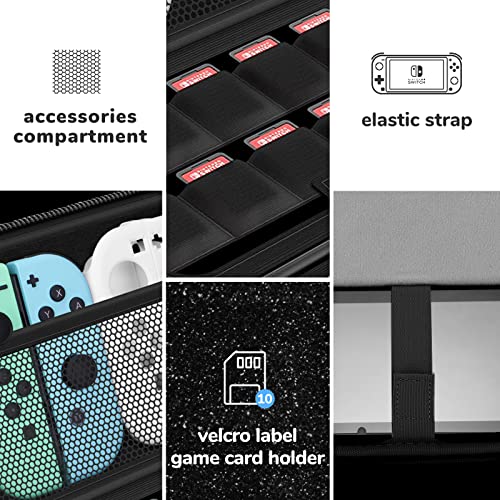 homicozy Glitter Carrying Case Compatible with Nintendo Switch OLED & Switch Console,Black Protective Hard Travel Case Shell Pouch for Nintendo Switch Console/Accessories,Switch Gaming Cases for Girls - color: Black