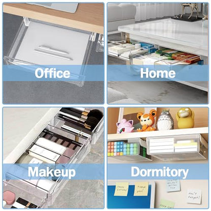 SVNNELP Large Under Desk Table Drawer Storage Organizer A4,Desk Accessories & Workspace Organizers,Hidden Self-Adhesive Under Table Pencil Tray Drawer for Office(Clear White)