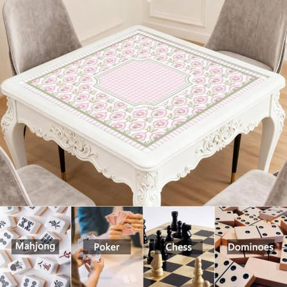 Pink Checkered Mahjong Mat, 31.5 * 31.5in Anti Slip American Mahjong Mat for Table, Noise Reduction, Neoprene Mah jongg Mats with Carrying Bag & 3 Dices, Mahjong Sets Gift, Board Tile Games Mats - color: Rose