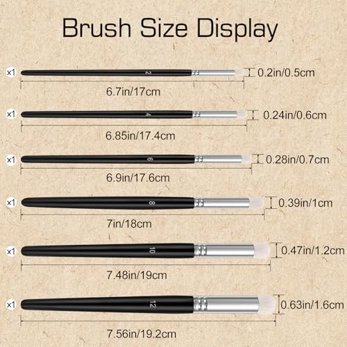 Dry Brush Set, 6 Different Sizes | Professional Art & Advanced Acrylic Paint Brushes, Detail Paint Brush, Model Wargames Miniature, Watercolor Oil Painting
