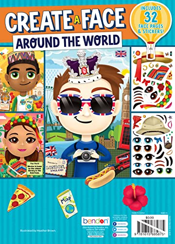 Bendon Faces Around The World Create A Face Reusable Sticker Book, Diversity Books, 32 Pages, 54335