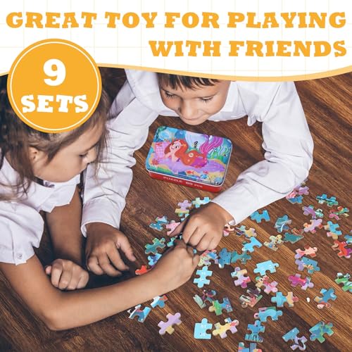 Libima 9 Boxes Party Favors Jigsaw Puzzles in a Metal Box for Birthday Favors Supplies Wooden Puzzle Gifts, 9 Styles, 60 Pieces Each(Lovely Style) - style: Lovely Style