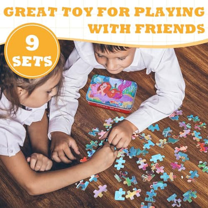 Libima 9 Boxes Party Favors Jigsaw Puzzles in a Metal Box for Birthday Favors Supplies Wooden Puzzle Gifts, 9 Styles, 60 Pieces Each(Lovely Style) - style: Lovely Style