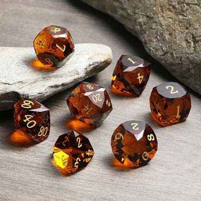 DNDND 7-Piece Glass Dungeons and Dragons Dice - Multifaceted Brown RPG Dice Set for DND, Tabletop Gaming, Collectors | Premium Gift Box & Durable Design (Brown) - color: Brown