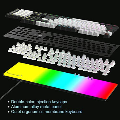 MageGee GT838 Gaming Keyboard and Mouse Combo, 104 Keys RGB Backlit Quiet Wired Keyboards for Laptop PC MAC, with Number Pad, Metal Panel, Anti-Ghosting, White Black - color: White Black