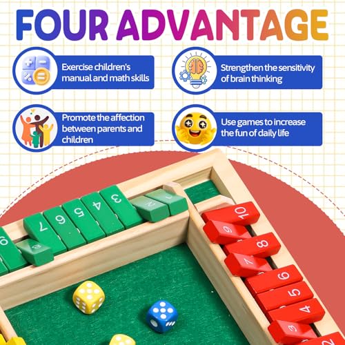 AICase Shut The Box Dice Game,Color Stack Game Family Edition Game,Easter Basket Stuffers 2-4 Player Family Wooden Board Table Math Games for Adults and Kids, 8 Dices Classics Games for Classroom,Home