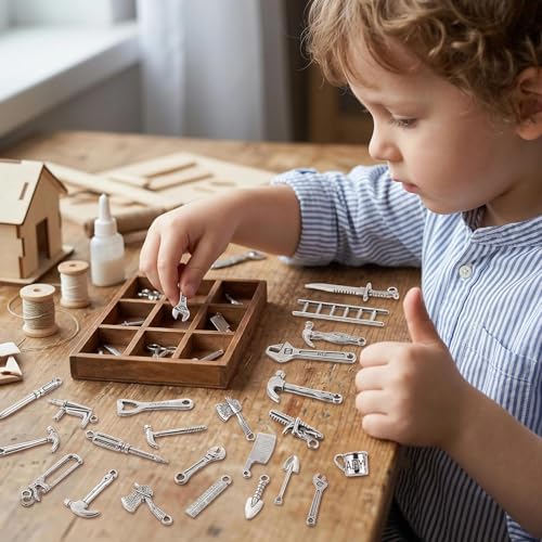 40PCS 1:12 Miniature Dollhouse Silvery Metal Home Repair Tools Micro Scene Model Work for Party Dollhouse Decoration Accessories Mini Yard Building Supplies Pretend Toy DIY Crafts Ornament