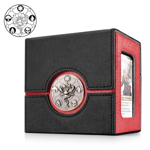 Kabinka Commander Deck Box for MTG with Dice Tray,Card Deck Box | Holds 100 Double-Sleeved Cards,for TCG/PTCG, Patented Design,with 35PT Magnetic Card Holder (Black& Red, Lotus) - color: A1-Black& Red, Lotus