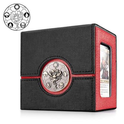 Kabinka Commander Deck Box for MTG with Dice Tray,Card Deck Box | Holds 100 Double-Sleeved Cards,for TCG/PTCG, Patented Design,with 35PT Magnetic Card Holder (Black& Red, Lotus) - color: A1-Black& Red, Lotus