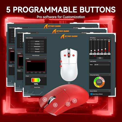 ATTACK SHARK X11 Wireless Gaming Mouse, PAW3311 Sensor, Lightweight, RGB Charging Dock, 22,000 DPI, Tri-Mode Connectivity, 5 Programmable Buttons - Red - color: Red, size: Mouse only