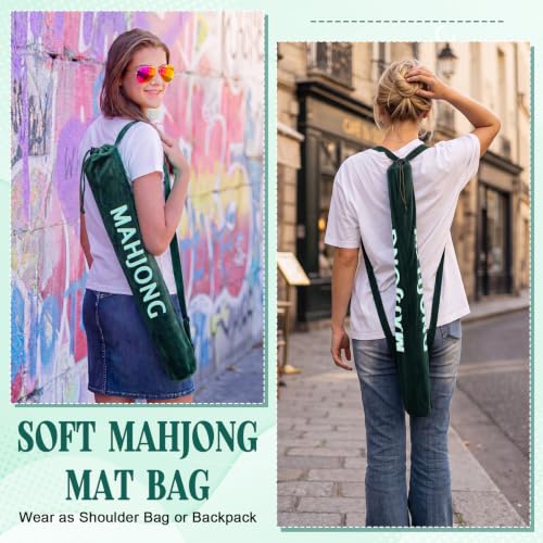 35 Inch Long Velvet Mahjong Mat Bag Cute Double Strapped Drawstring Mahjong Mat Holder Lightweight Carrying Bag for Board Games Outdoor Travel Storage-Mat Not Include(Green,1 Pc) - color: Green