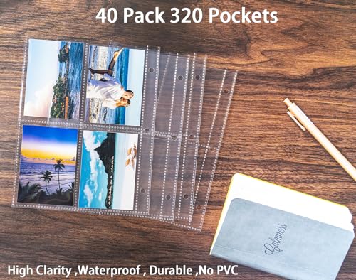 40 Pack 320 Pockets 2.5x3.5” Photocard Sleeves for A5 Mini 3 Ring Binder, Ultra-Clear K-pop Card Sleeves, Double-Sided 4 Pocket Photo Pages, Top Loading Photo Sheet Protector for Photos, Trading Cards - color: 2.5x3.5"