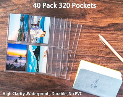 40 Pack 320 Pockets 2.5x3.5” Photocard Sleeves for A5 Mini 3 Ring Binder, Ultra-Clear K-pop Card Sleeves, Double-Sided 4 Pocket Photo Pages, Top Loading Photo Sheet Protector for Photos, Trading Cards - color: 2.5x3.5"