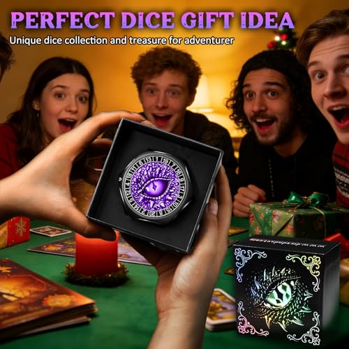 ZHOORQI 8-in-1 DND Dice Set – Metal Spinner Dice with Dual D20, 3D Monster Engravings & Smooth Spinning – Perfect for TTRPG, D and D Dungeons and Dragons Gifts(Black Dice - Purple) - color: Black Purple