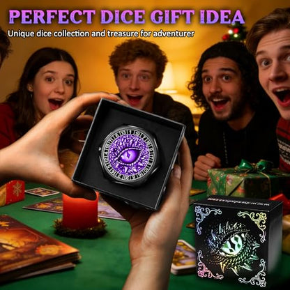 ZHOORQI 8-in-1 DND Dice Set – Metal Spinner Dice with Dual D20, 3D Monster Engravings & Smooth Spinning – Perfect for TTRPG, D and D Dungeons and Dragons Gifts(Black Dice - Purple) - color: Black Purple