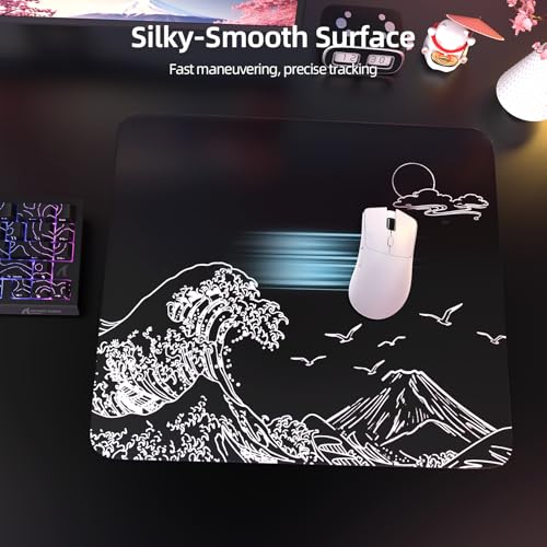 ATTACK SHARK CM05 Glass Gaming Mouse Pad,17.7x15.7 in Large Mouse Mat，Non Slip 9H Hard Mousepads,Nano-Textured Glass Surface with Improved Precision and Speed for FPS Players-Wave Black - color: Wave Black