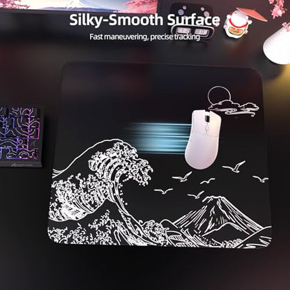 ATTACK SHARK CM05 Glass Gaming Mouse Pad,17.7x15.7 in Large Mouse Mat，Non Slip 9H Hard Mousepads,Nano-Textured Glass Surface with Improved Precision and Speed for FPS Players-Wave Black - color: Wave Black