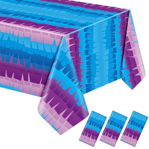 VitalCozy 3 Pcs Video Game Plastic Table Cloth Disposable 108 x 54 Inch Purple and Blue Plastic Tablecloths for Wedding Birthday Game Fan Gaming Theme Party Decorations