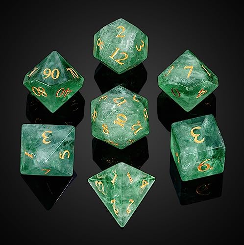 UDIXI Gemstone Dice Set Green Fluorite Stone DND Dice for Tabletop Games | Natural Stone, Premium Gift Box, DM Gift, for Dungeons and Dragons Role Playing Games - color: Green Crystal
