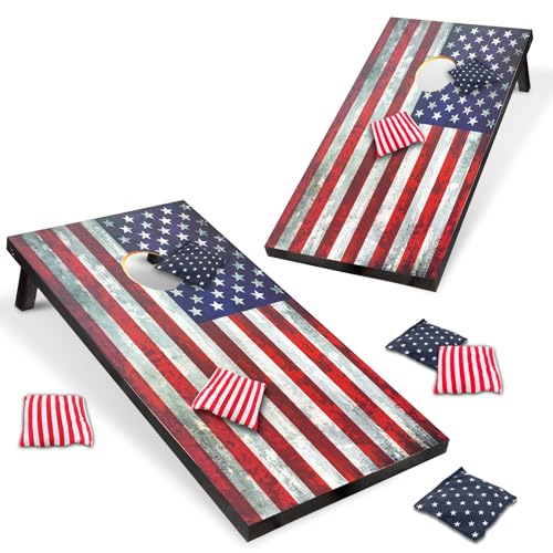 Cornhole Board Set 4x2 Regulation Size Cornhole Set with Carrying Bags & 8 Bean Bags Corn Hole Boards Bean Toss Game for Adults Family Outdoor Lawn Outside Backyard Games - color: American Flag, size: 4*2FT