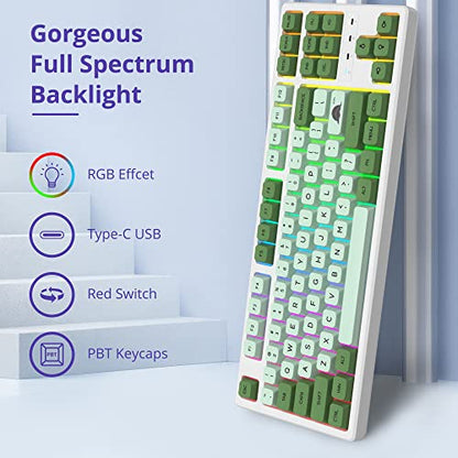 Fogruaden 75% Mechanical Keyboard with Red Switch, RGB Backlit Gaming Keyboard, 87 Keys Compact TKL Wired Keyboard for Win/Mac Laptop PC Gamer - Matcha - color: Green Matcha/Red Switch