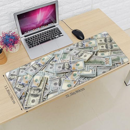 Money Pattern Gaming Mouse Pad, Large Extended Desk Mat (31.5x11.8 in), Non-Slip Rubber Base Stitched Edges Mousepad for Work Office Gaming & School - color: 3