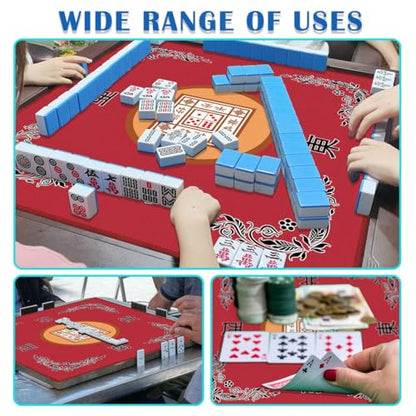 Mahjong Mat, Mahjong Table Mat for Tile Game, 31.5 in x 31.5 in Anti Slip and Noise Reduction Table Cover for Poker Card Board and Dominoes(Red) - color: C-red