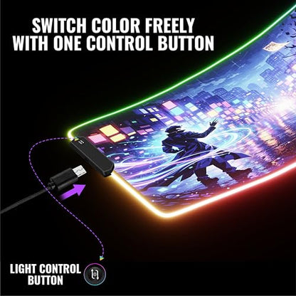 RGB Gaming Mouse Pad Large Extended Desk Mat 35.4x15.7in XXL XXXL Mousepad LED Light Up Keyboard Mat PC Gamer Desk Pad Gaming Accessories Extra Big Mouse Mats Full Desk Size - Arcane Rift - color: Arcane Rift
