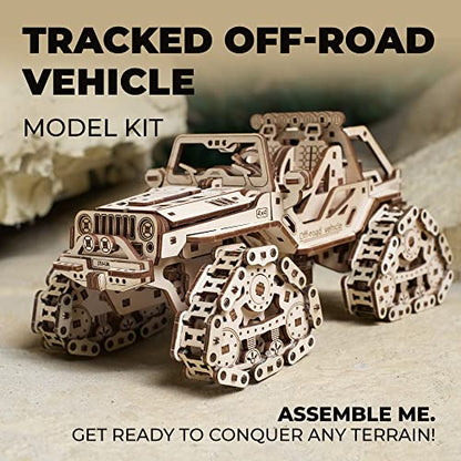 UGEARS Tracked Off-Road Vehicle - 4WD Model Vehicle Kits to Build - DIY 3D Car Model Puzzle with Spring Motor, 2 Driving Modes, Openable Hood with Engine - 3D Wooden Puzzles for Adults - style: Tracked Off-Road Vehicle