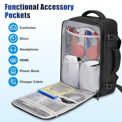Deegotech Travel Case Compatible with PS5/PS5 Pro/PS5 Slim, Gaming Backpack | Water-resistant Carrying Case Compatible with Playstation 5 Console, Disc, Controllers, Accessories and 15.6" Laptop, Blue - color: Blue