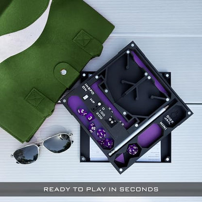 All-in-One Dice Tray with Tower by TTRPG World - Magnetic Modular Organizer for 5E & d20 RPGs with Soft Lining, Tower, Mini Holder, Sheets & Mystery Dice Set (Purple) - color: Purple