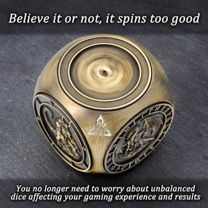 KERWELLSI 7 in 1 DND Dice Set D&D, Polyhedral Metal Spinner Dice, 3D Relief D and D Role Playing Dice with Gift Box (Bronze) - color: Bronze