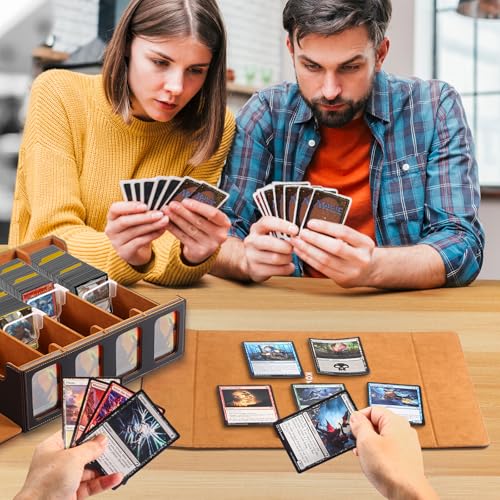 Ultra-Capacity 4-Row Trading Card Storage Box with Commander Display, Holds 3000+ Cards with Dividers & Card Holders, PU Leather MTG Commander Deck Box, YuGiOh, TCG, Sport Cards (Black/Gold) - color: Black / Gold
