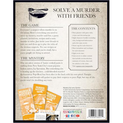 University Games Murder Mystery Party Games - Pasta, Passion & Pistols, Host Your Own Italian Restaurant Murder Mystery Dinner for 8 Players, Solve the Case with Crime Scene Clues, 18 Years and Up