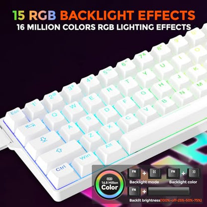 DAREU EK60 HE Rapid Trigger Gaming Keyboard Wired, 0.01mm RT Accuracy Adjustable, Hall Effect Magnetic Switch Hot Swappable, SOCD, 8000Hz Polling, RGB Backlit, 60% Compact Design for Laptop/PC - color: White