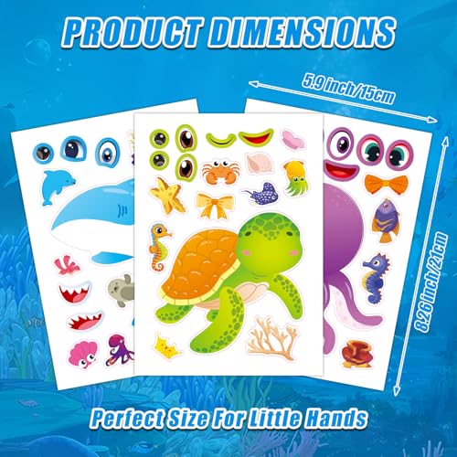 48 Sheets Create Funny Ocean Animals Stickers, Make a Face Stickers for Boys and Girls, Travel Sticker Books, Party Favors, Birthday, Home, School and Activities Gifts for Kids Ages 3+ - style: Underwater Animal