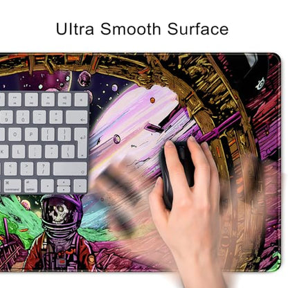 Strange Planet Desk Mat Space Scene Large Gaming Mouse Pad Extended Anime Vibrant Colors Desk Pad Futuristic Spaceship Mousepad XL Cosmic Adventure Skeleton Keyboard Mouse Mat 31.5"x11.8" - color: Strange Planet