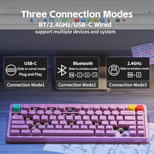 NuPhy Node75 Wireless Mechanical Keyboard, 75% Hot Swappable Custom Keyboard, 82 Keys Computer Gaming Keyboards, Supports Touch Gestures, PBT Keycaps, RGB Backlit, Bluetooth/2.4GHz/USB-C - color: Pink, size: High-profile Blush Max Switch
