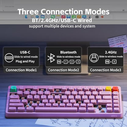 NuPhy Node75 Wireless Mechanical Keyboard, 75% Hot Swappable Custom Keyboard, 82 Keys Computer Gaming Keyboards, Supports Touch Gestures, PBT Keycaps, RGB Backlit, Bluetooth/2.4GHz/USB-C - color: Pink, size: High-profile Blush Max Switch