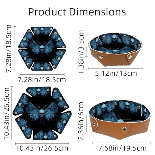 2Pcs PU Dice Holder Folding for RPG DND Table Games, Dice Trays Storage Box Portable Folding Rolling Dice Tray, Blue Moth Skull - color: Multi 10